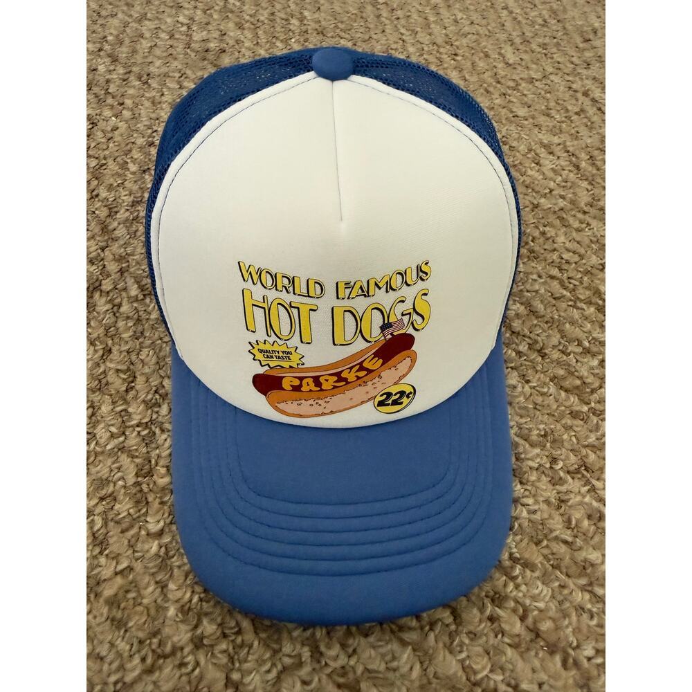 PARKE | NEW Blue Hot Dog Graphic Limited Edition Snap Back Trucker Hat Summer - Picture 5 of 10
